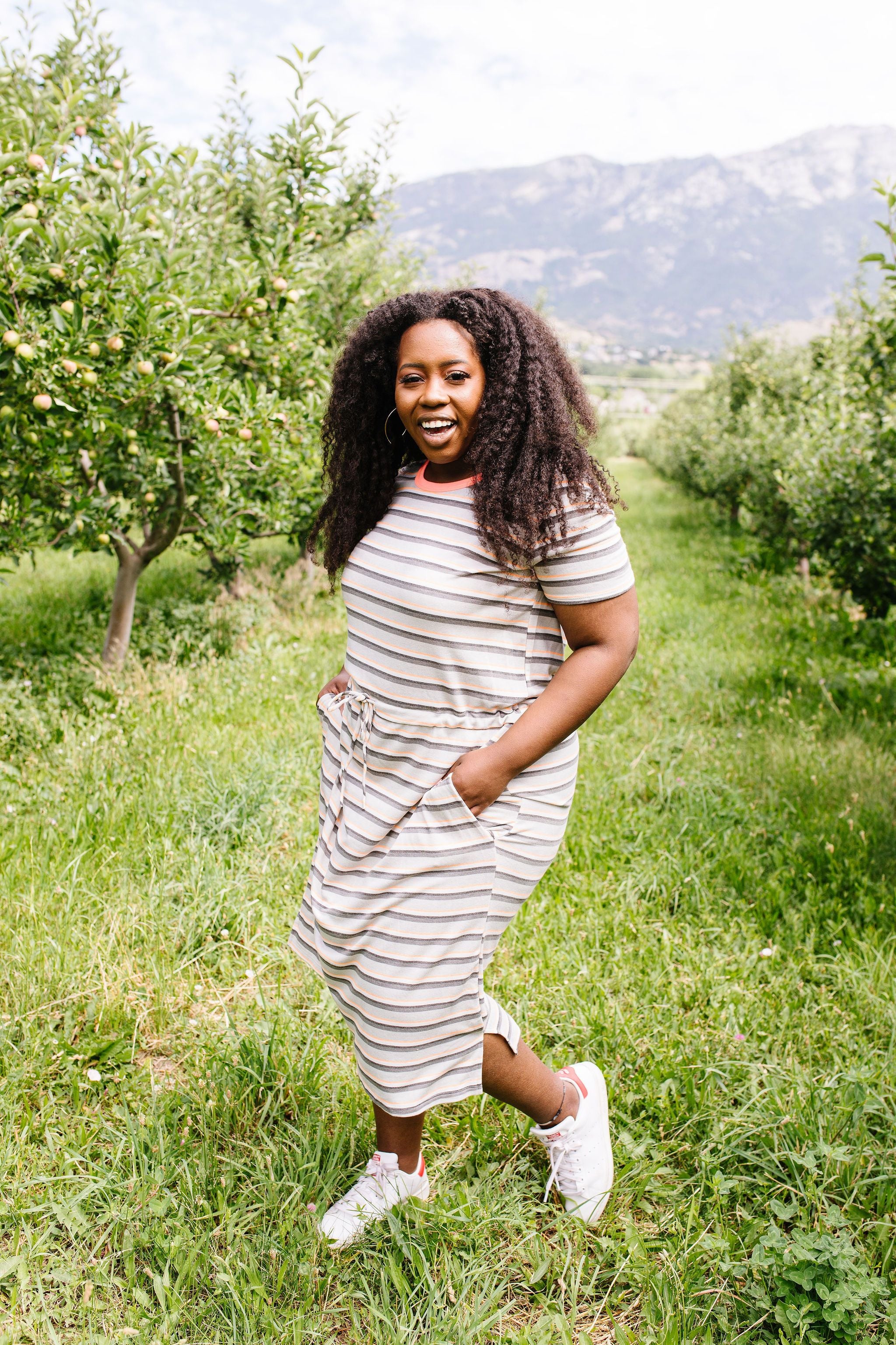 Striped Drawstring T-Shirt Dress