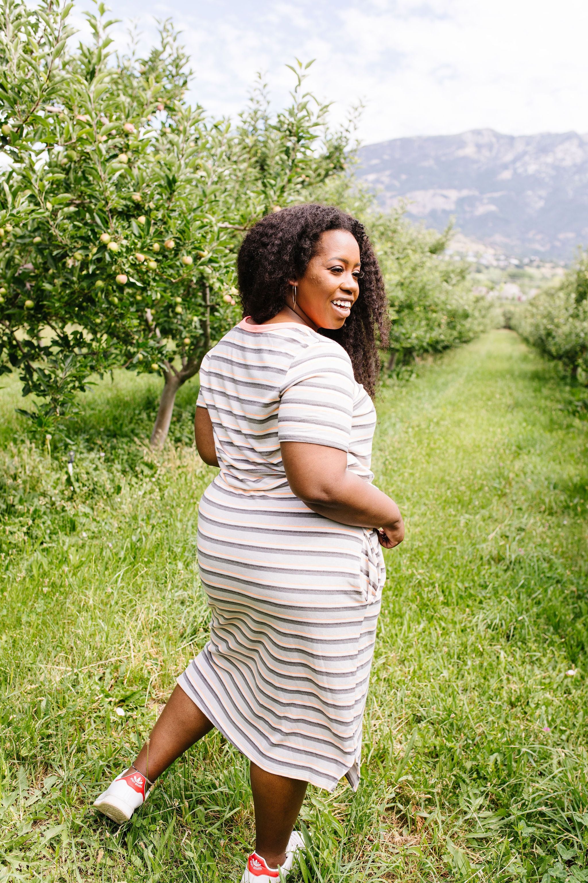 Striped Drawstring T-Shirt Dress