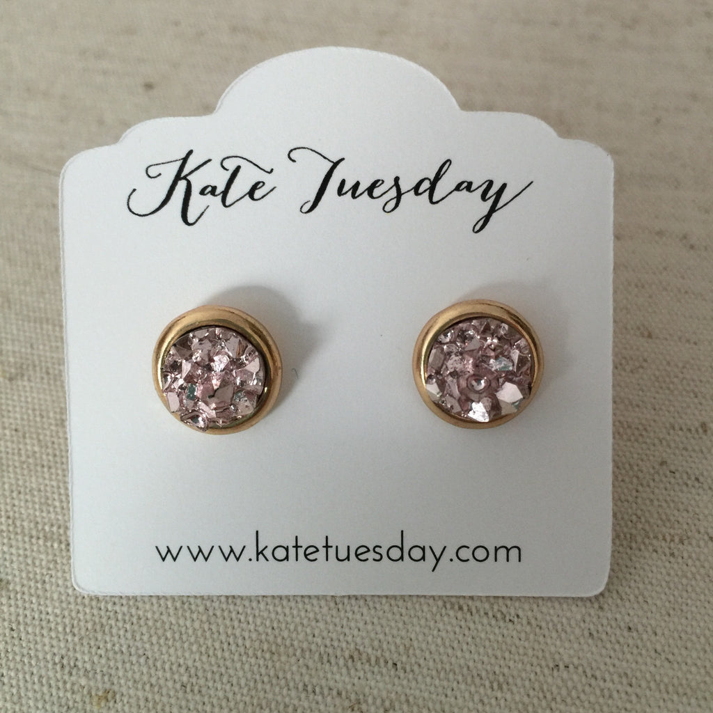 Rose Gold Round Druzy Earrings