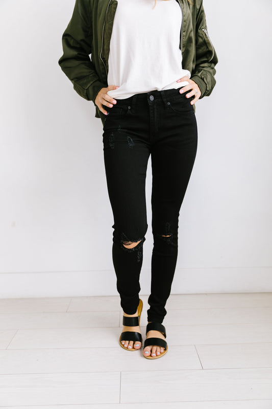 Ripped Knee Black Skinny Jeans - ALL SALES FINAL