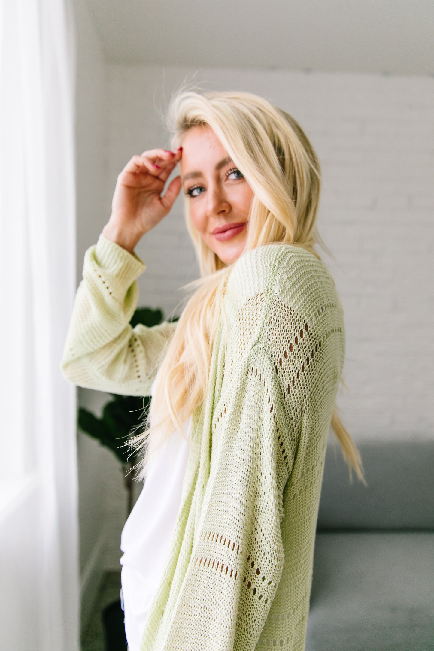 Open Knit Cardi In Melon