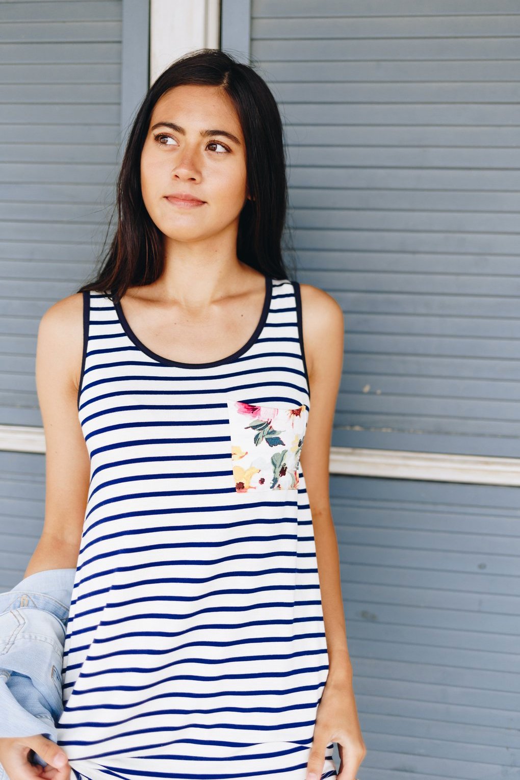 Duplicity Floral + Striped Tank