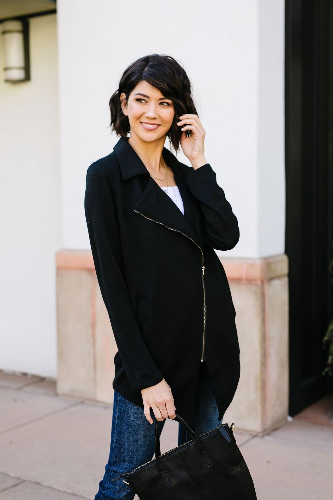 Oversized Knit Moto Jacket