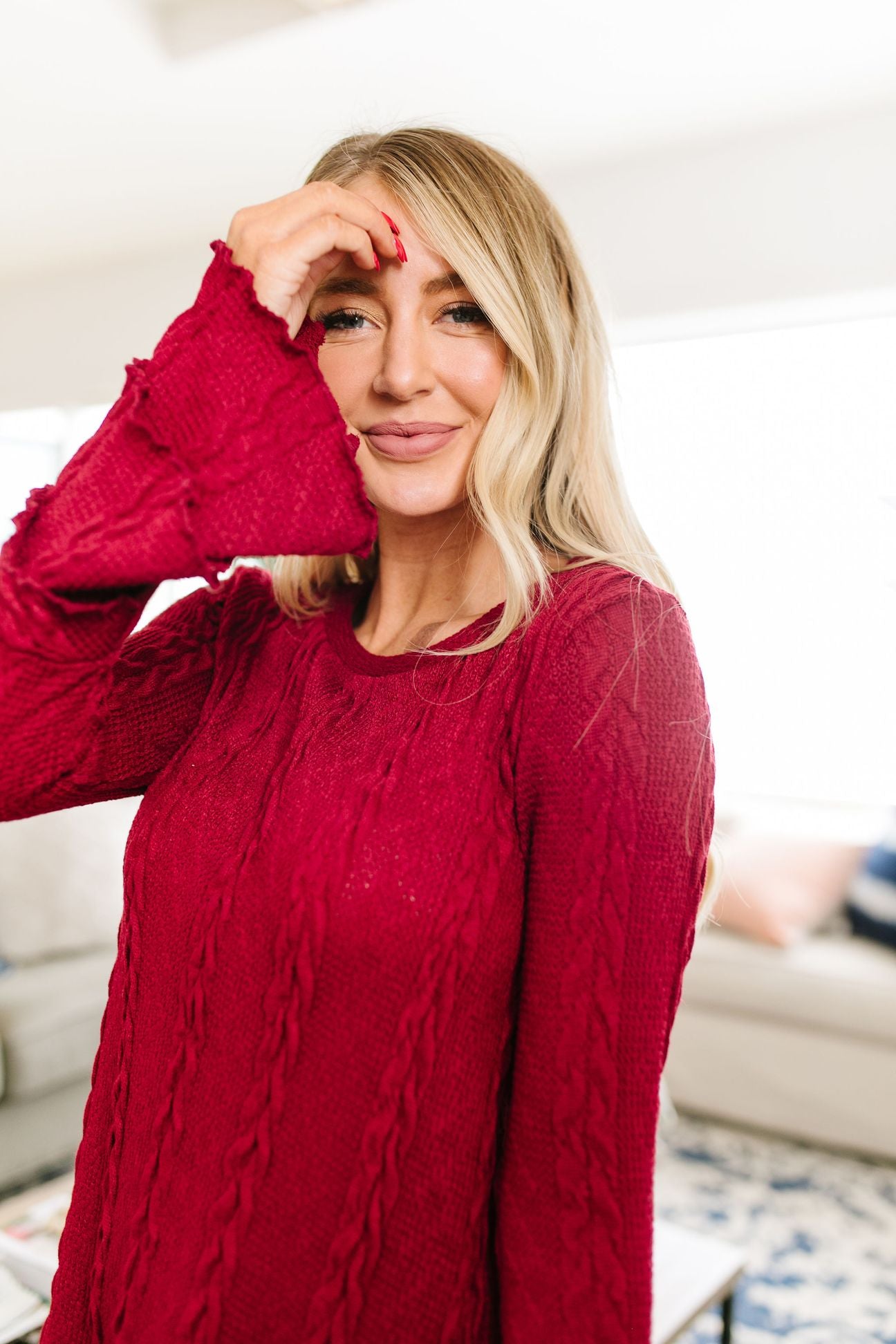 Caitlyn Cable Knit Top In Cranberry