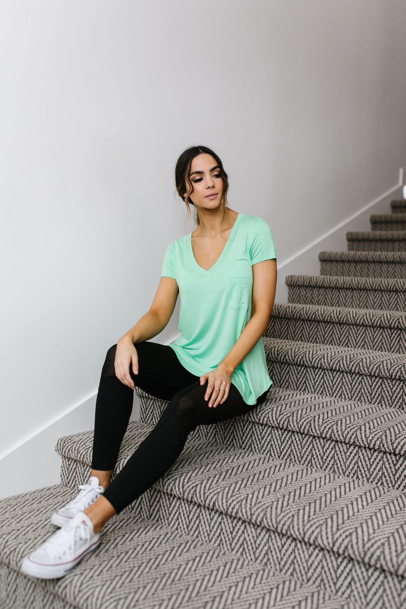 Everyday Yay V-Neck Tee In Mint