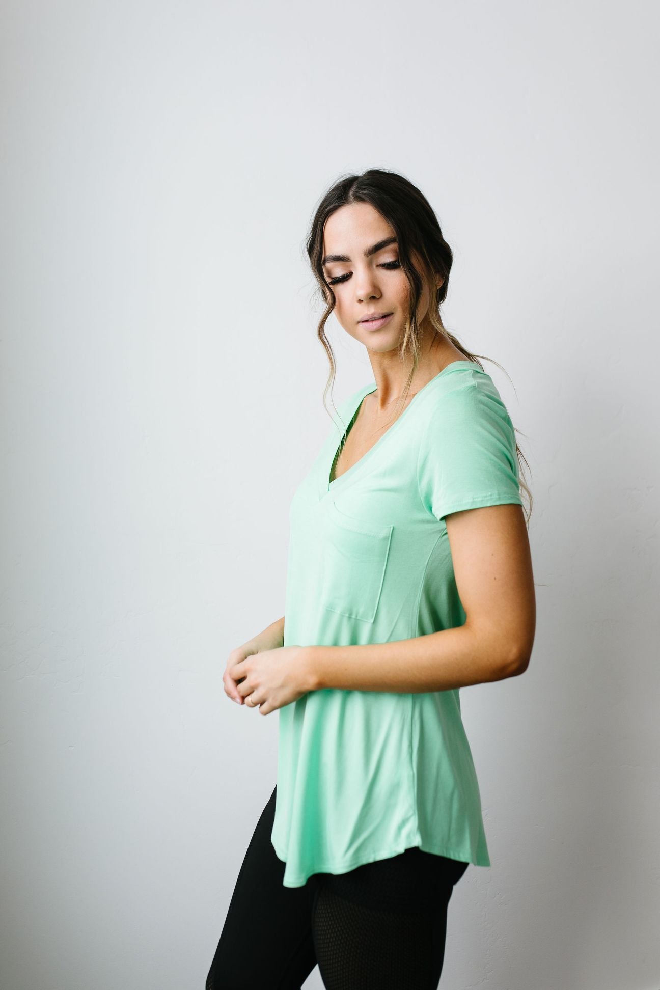 Everyday Yay V-Neck Tee In Mint