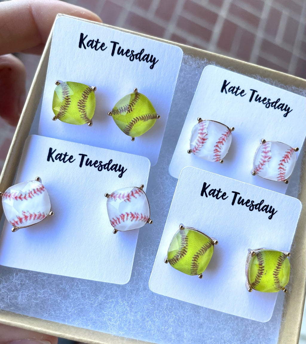 Baseball and Softball Round Cut Stud Earrings