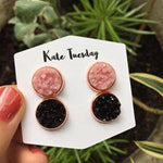 Double Black + Matte Pink Druzy Earrings Set