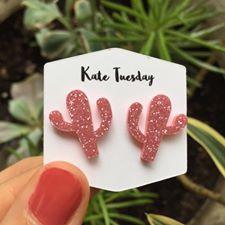 Pink Cactus Sparkly Acrylic Earrings