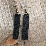 Black Hanging Bar Leather Earrings