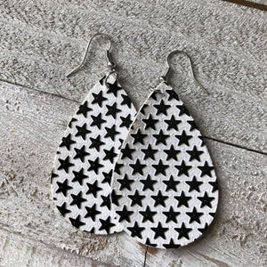 Black and White Stars Leather Earrings