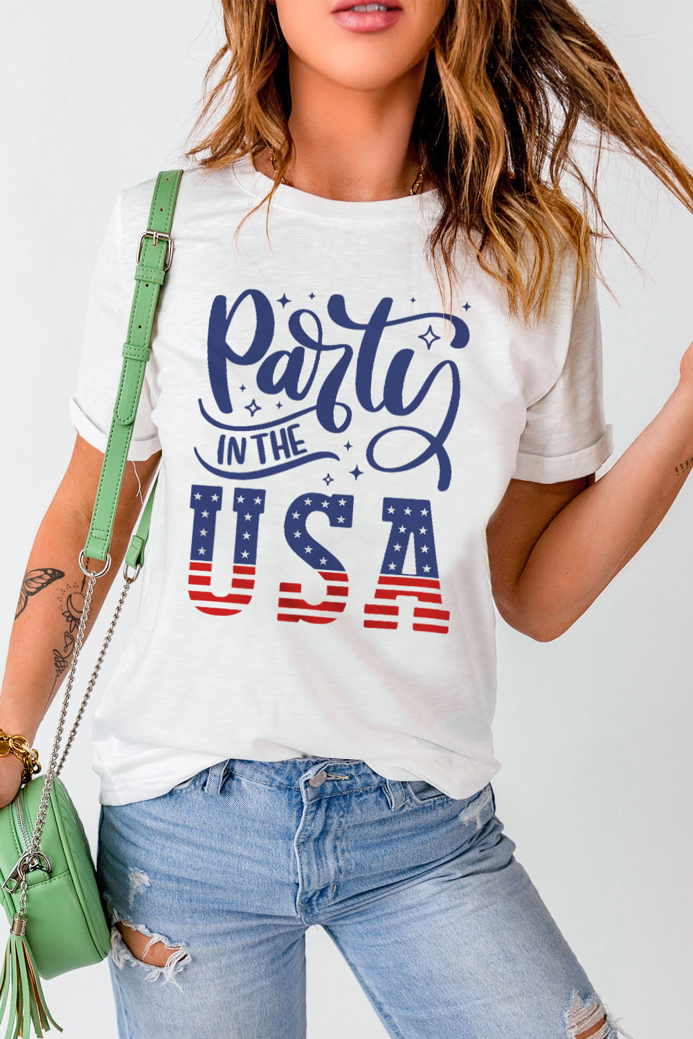 PARTY IN THE USA Round Neck Cuffed Tee