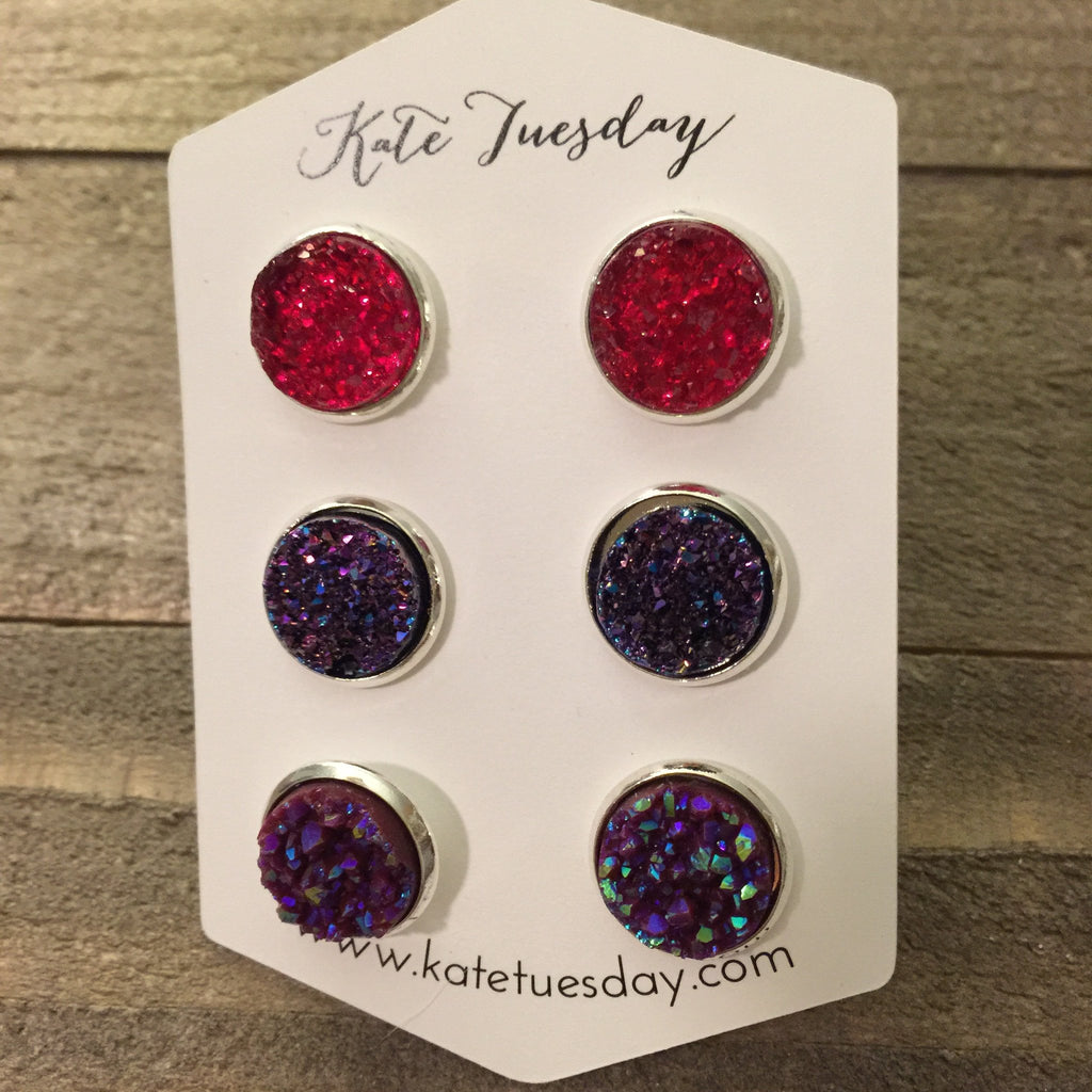Rosa Set of 12mm Druzy Earrings