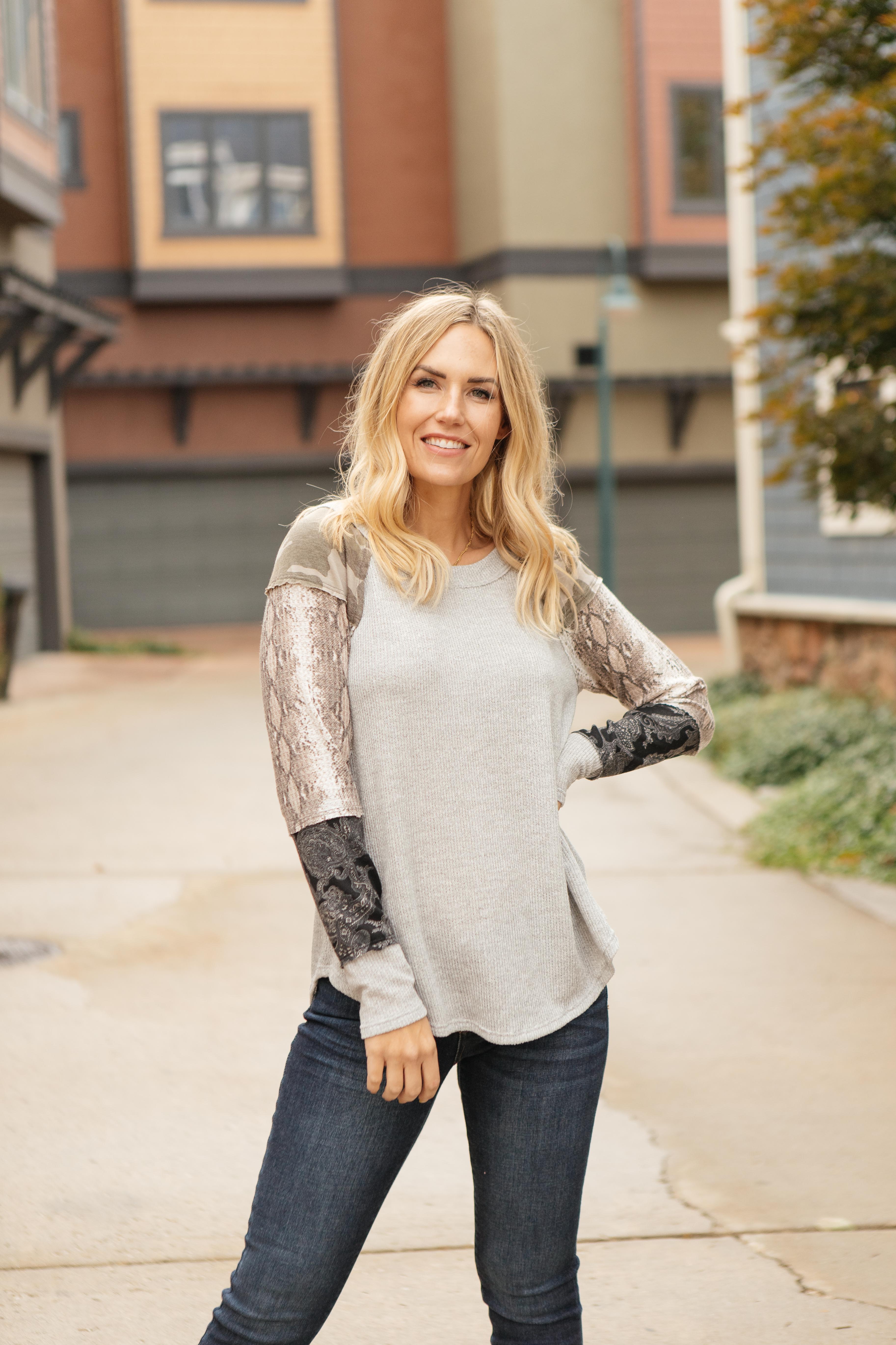 All About The Details Top in Gray