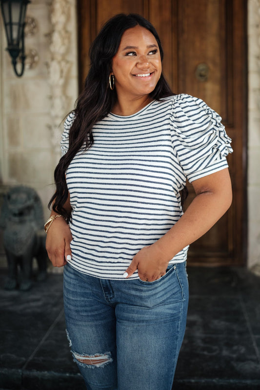 All In The Sleeves Striped Top in Navy/White