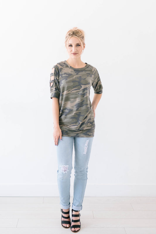 Camo Ladder Sleeve Top