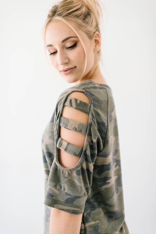 Camo Ladder Sleeve Top Plus