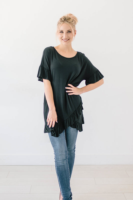 Weekend Ruffles Black Top Plus