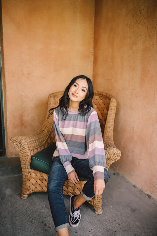 Balloon Sleeve Striped Top