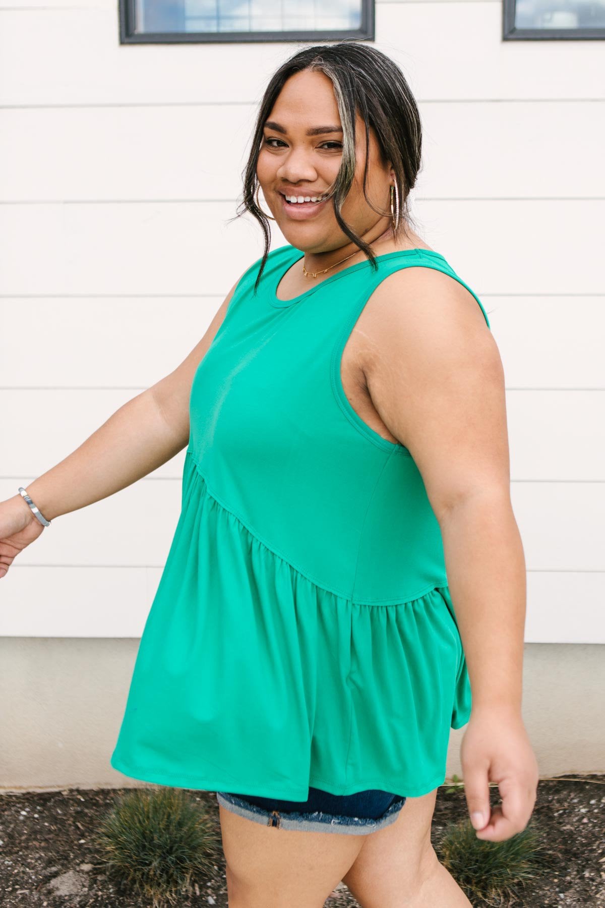 Basic Babydoll Tank In Kelly Green