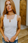 Be You Ribbed Button Up Tank In White