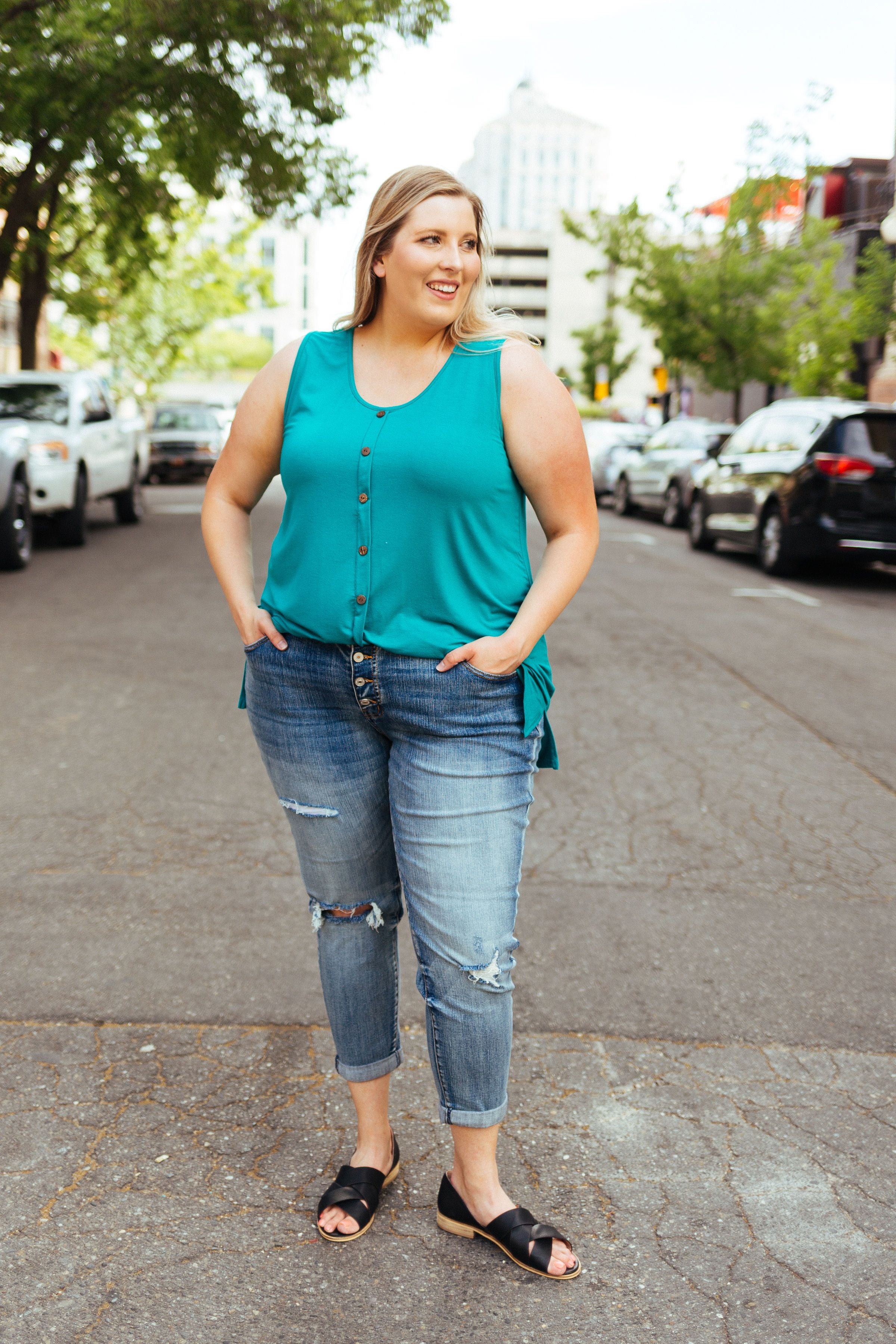 Beat The Heat Button-Down Tank In Teal