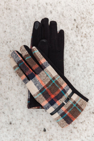 Beautifully Buckled Wool Gloves in Plaid