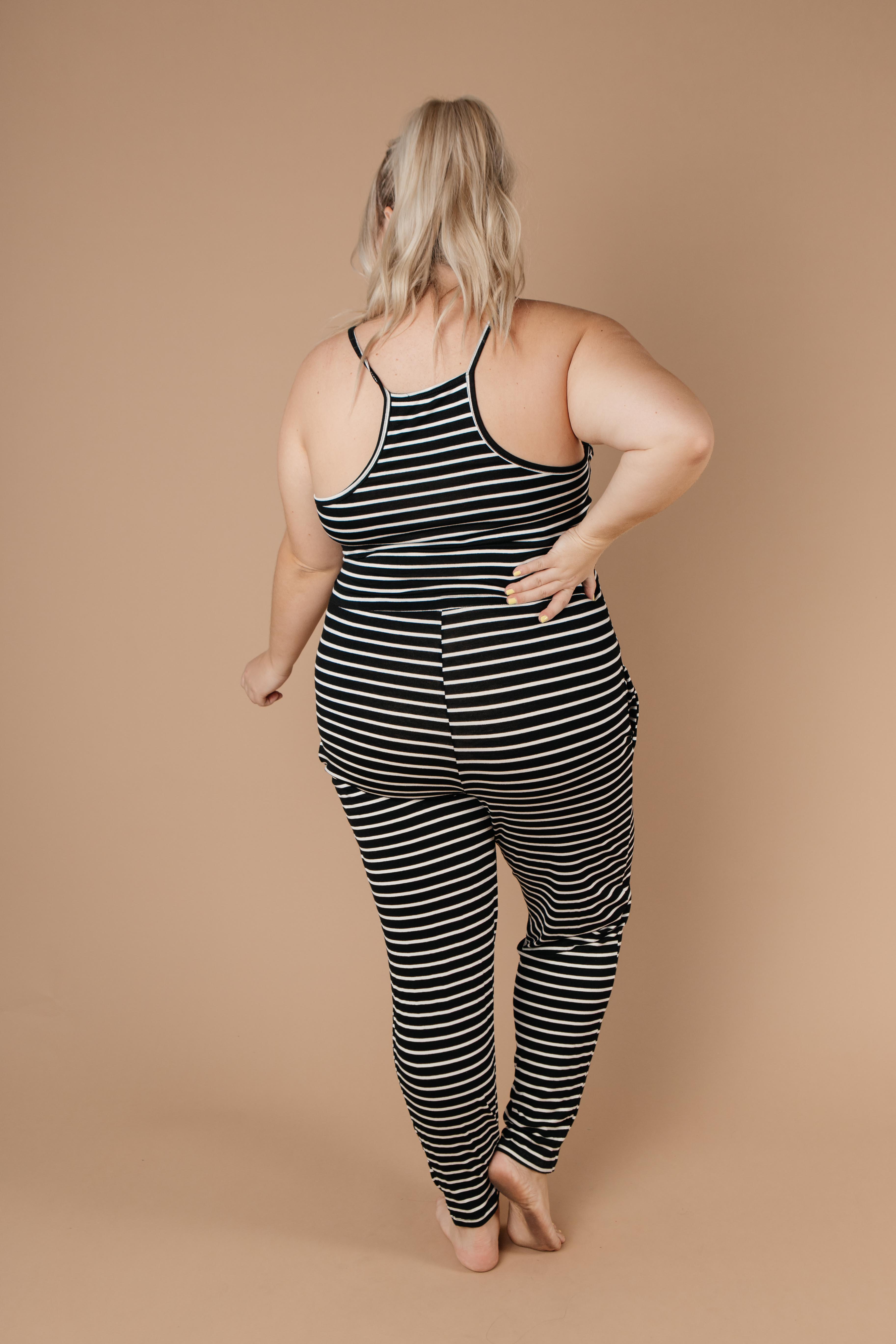 Black & White Striped Surplice Jumpsuit