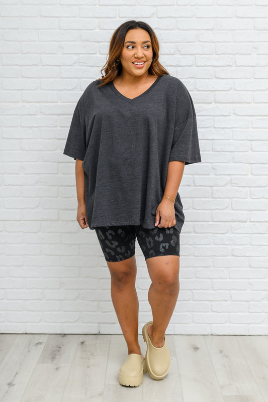 Boxy V Neck Boyfriend Tee In Charcoal