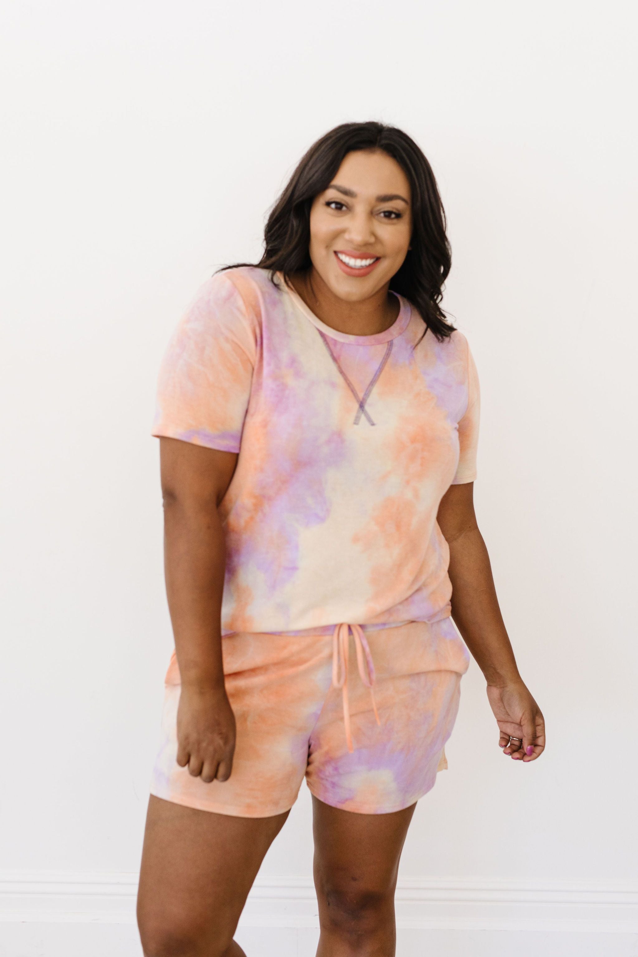 Brushed Knit Tie Dye Lounge Top In Coral