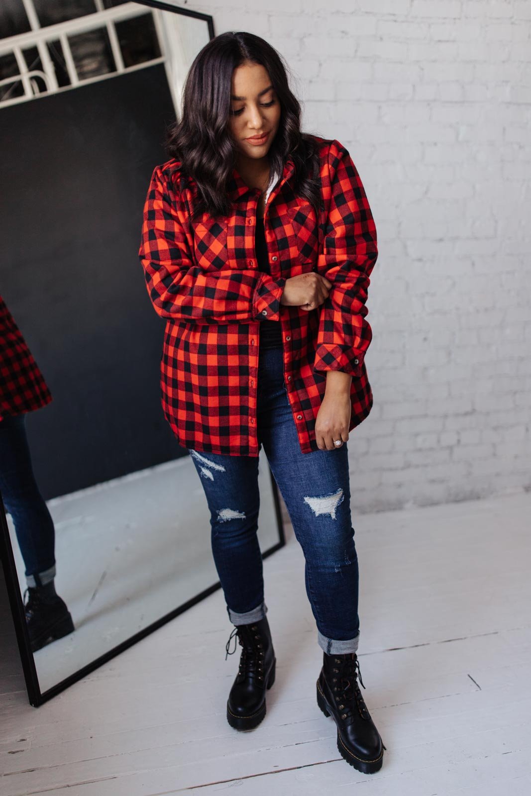 Campfire Buffalo Plaid Shacket in Black/Red