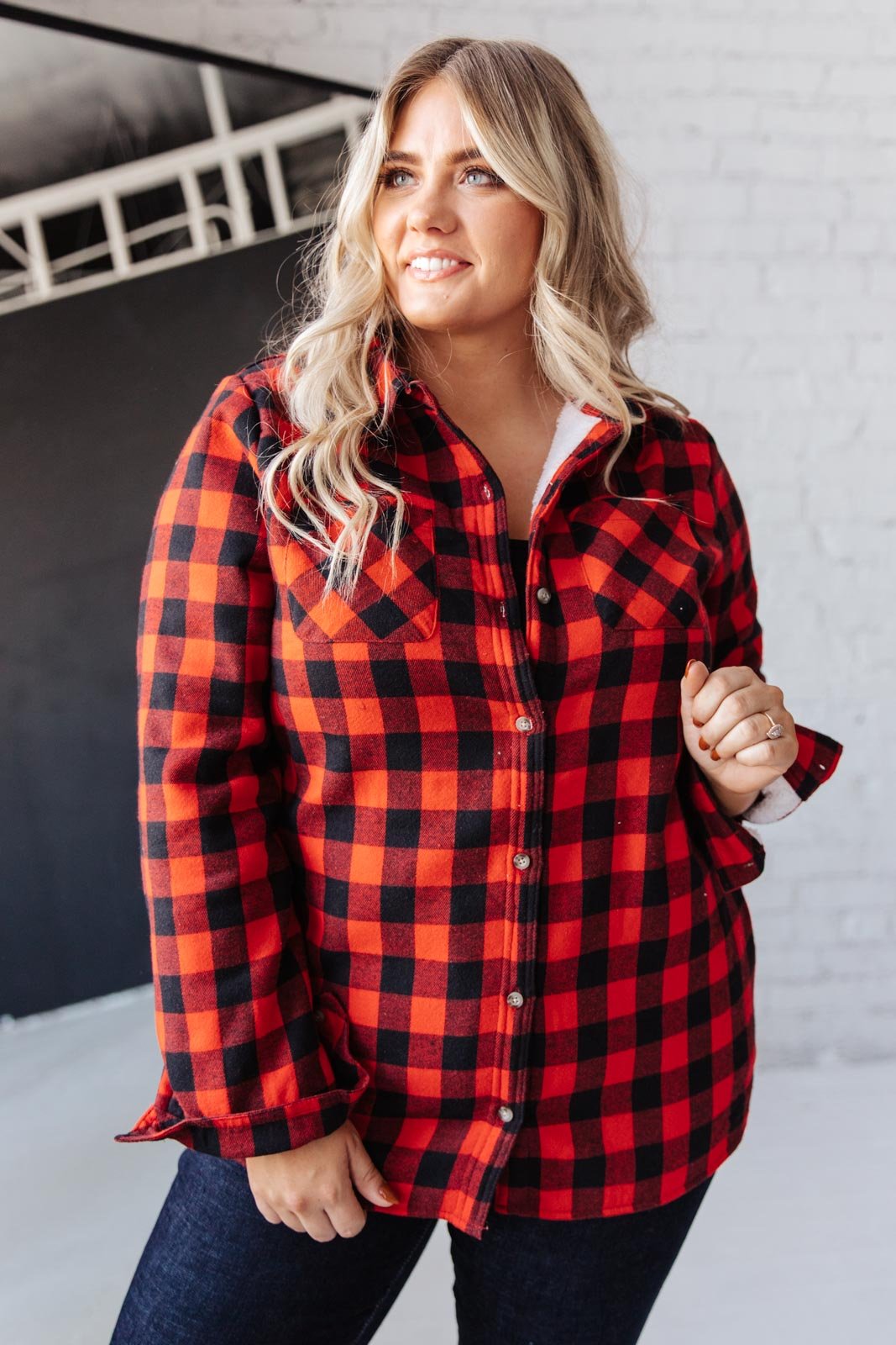 Campfire Buffalo Plaid Shacket in Black/Red