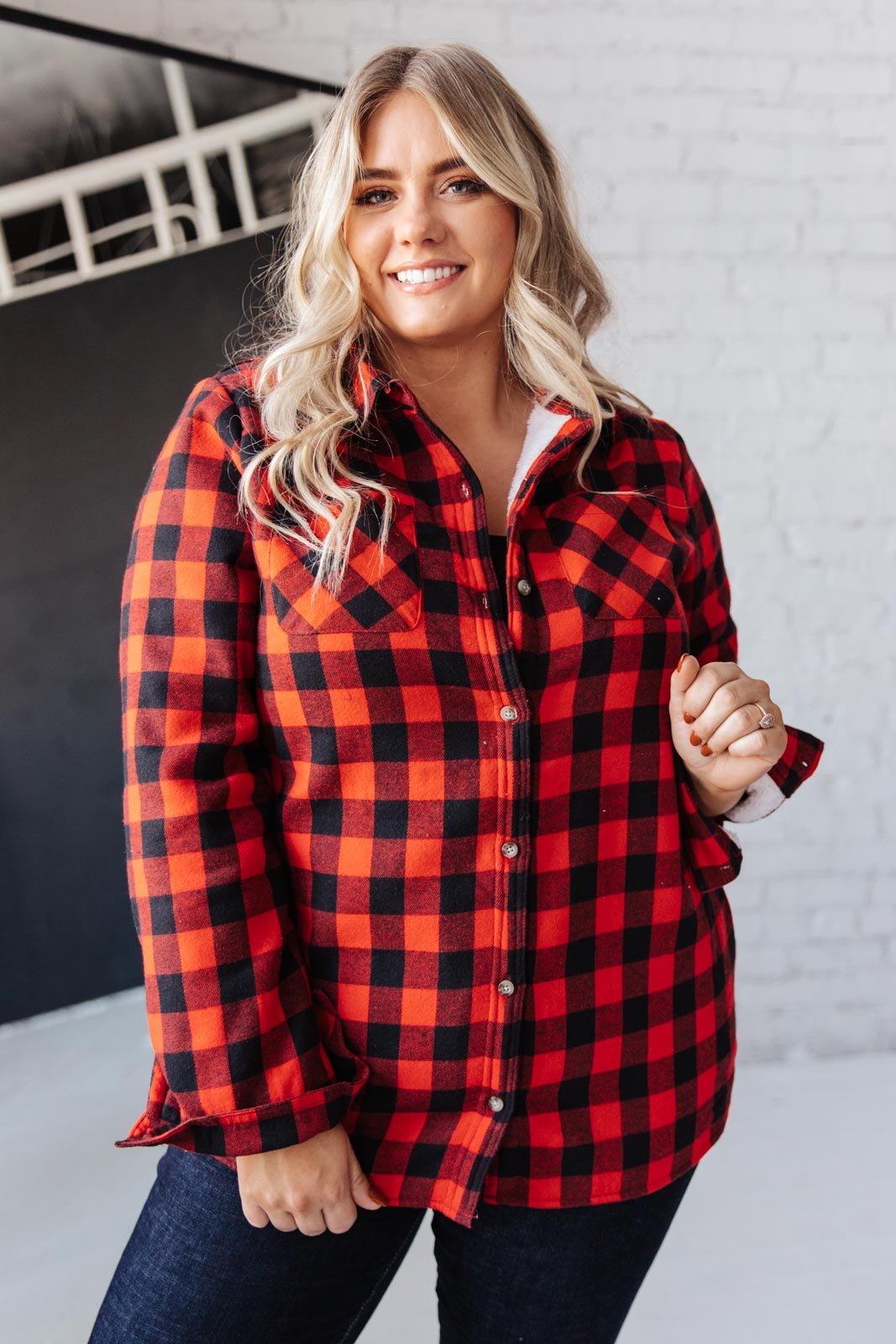 Campfire Buffalo Plaid Shacket in Black/Red