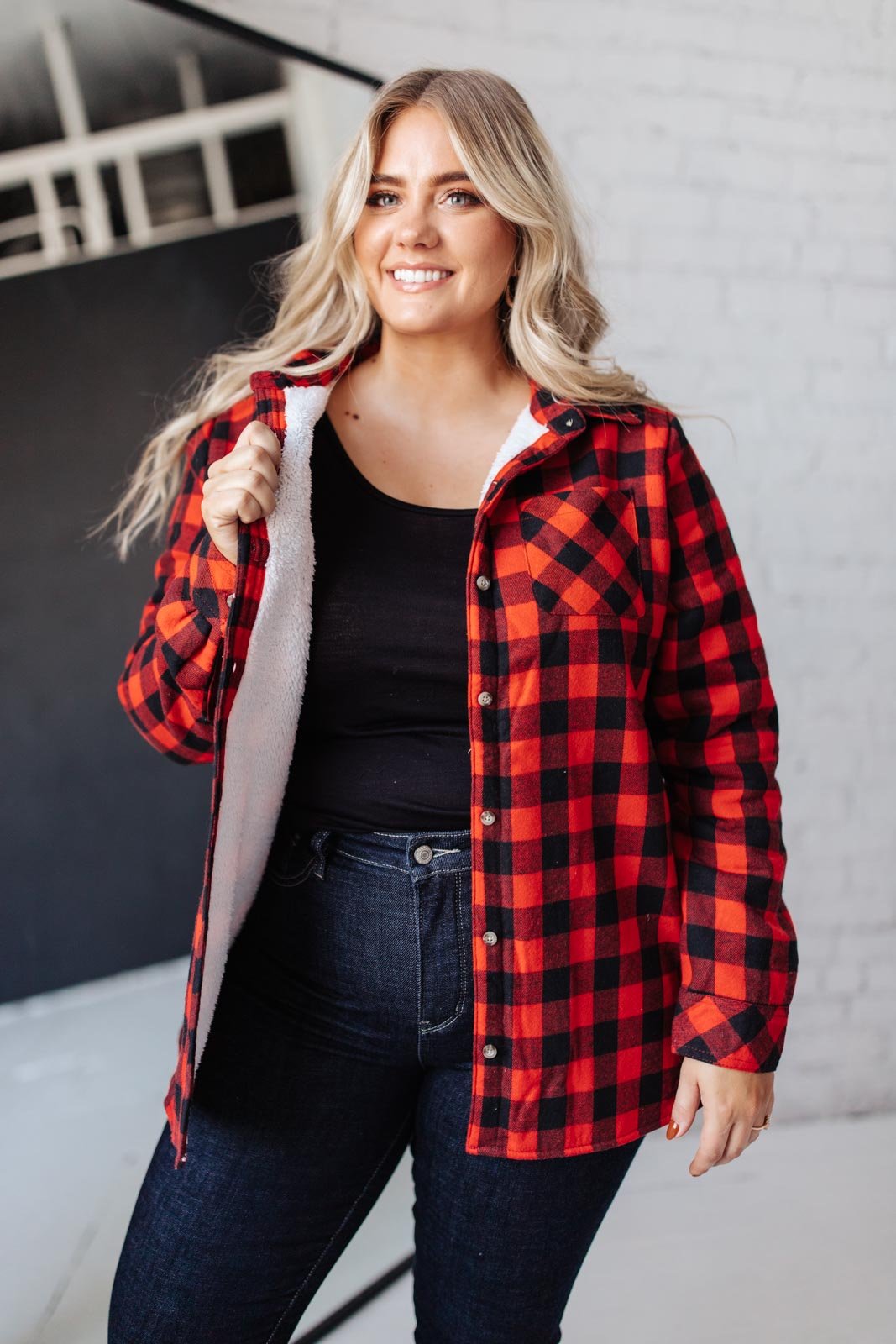 Campfire Buffalo Plaid Shacket in Black/Red