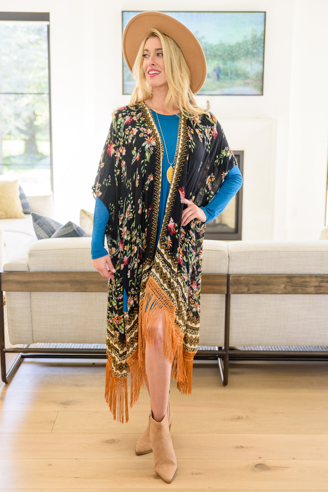 Can't Look Away Floral Fringe Kimono