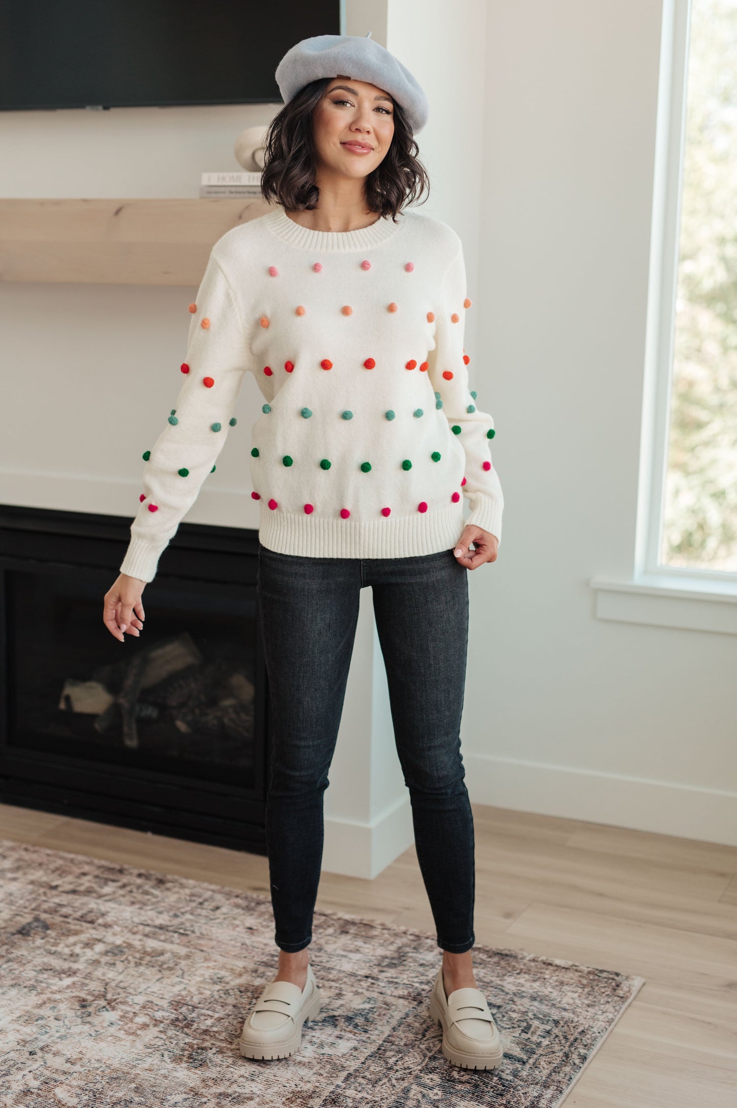 Candy Buttons Pom Detail Sweater