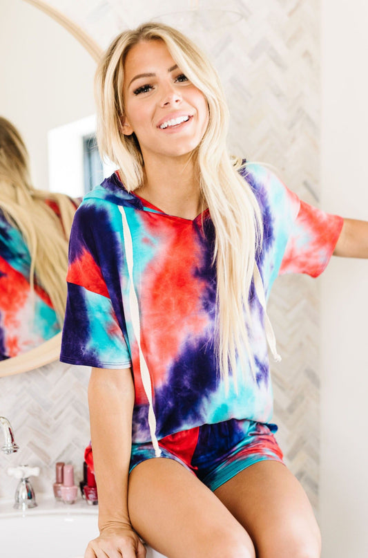 Cheer Me Up Tie Dye Hoodie In Aqua