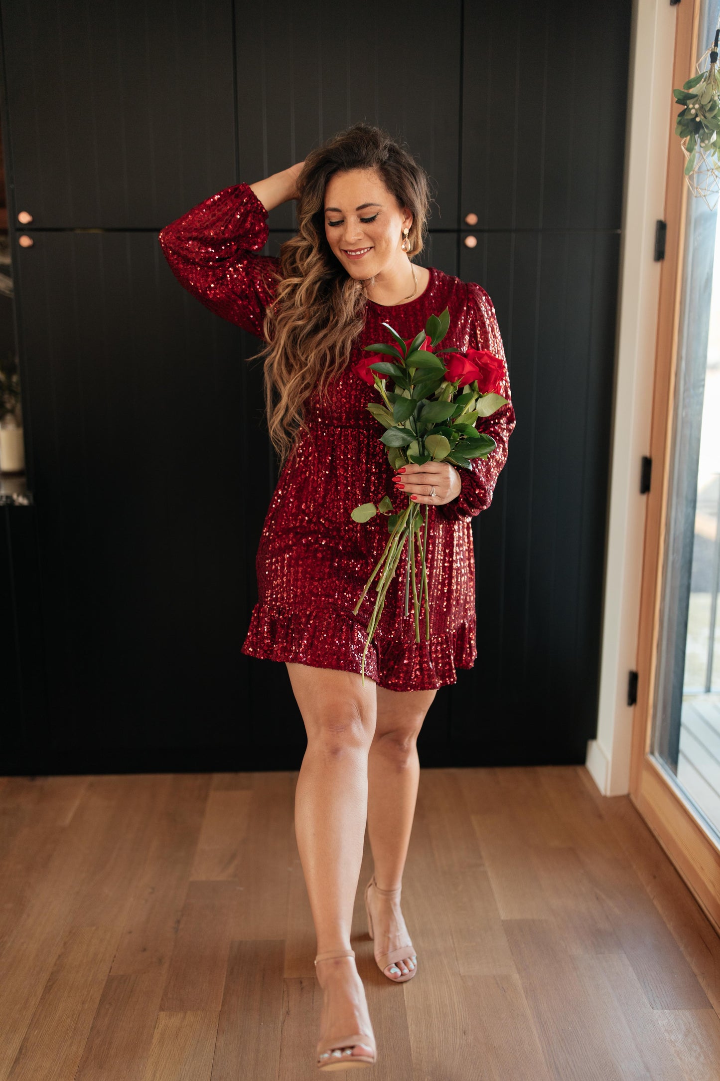 Mia Sequin Dress in Wine