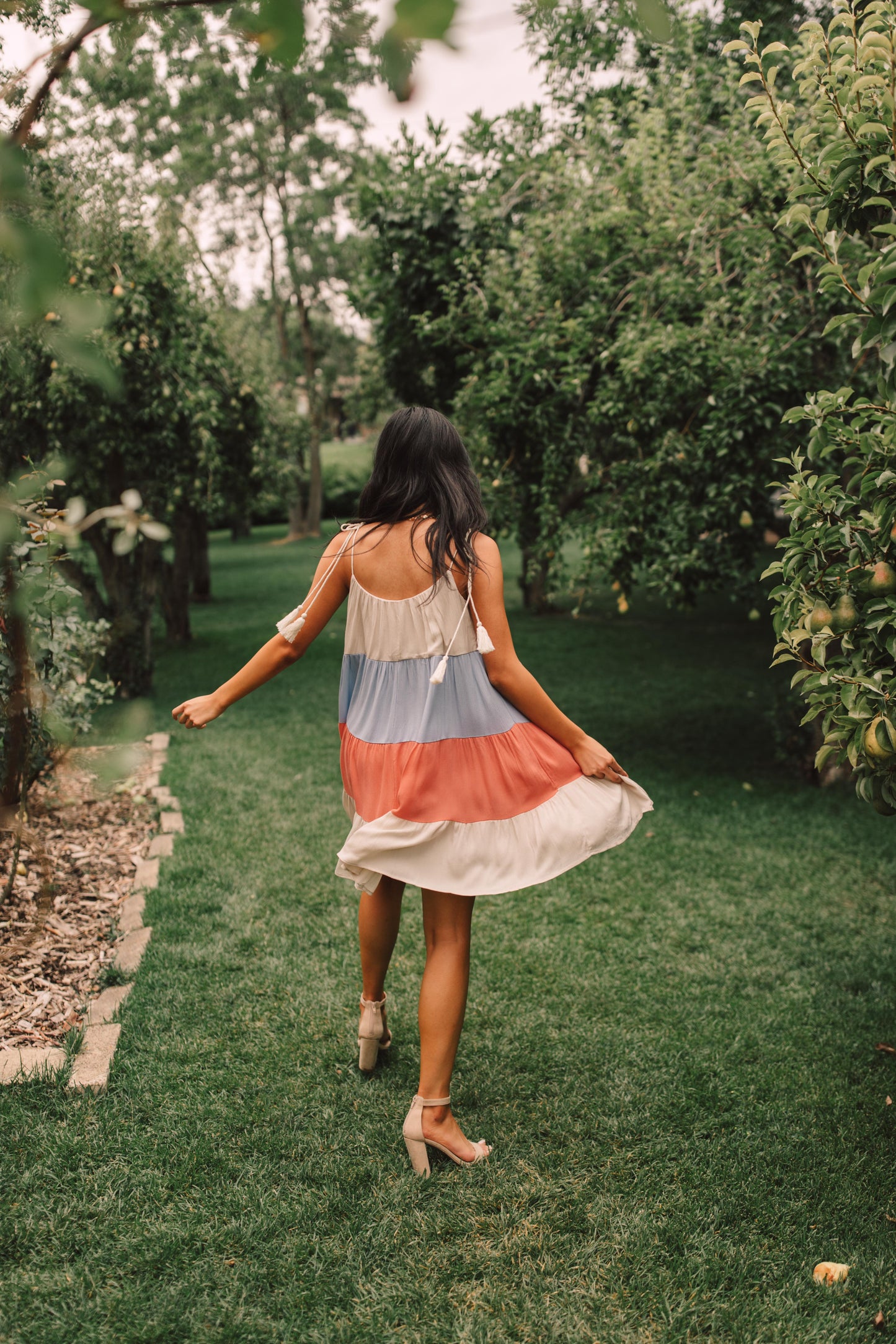 Color Block Ruffles Midi Dress In Coral
