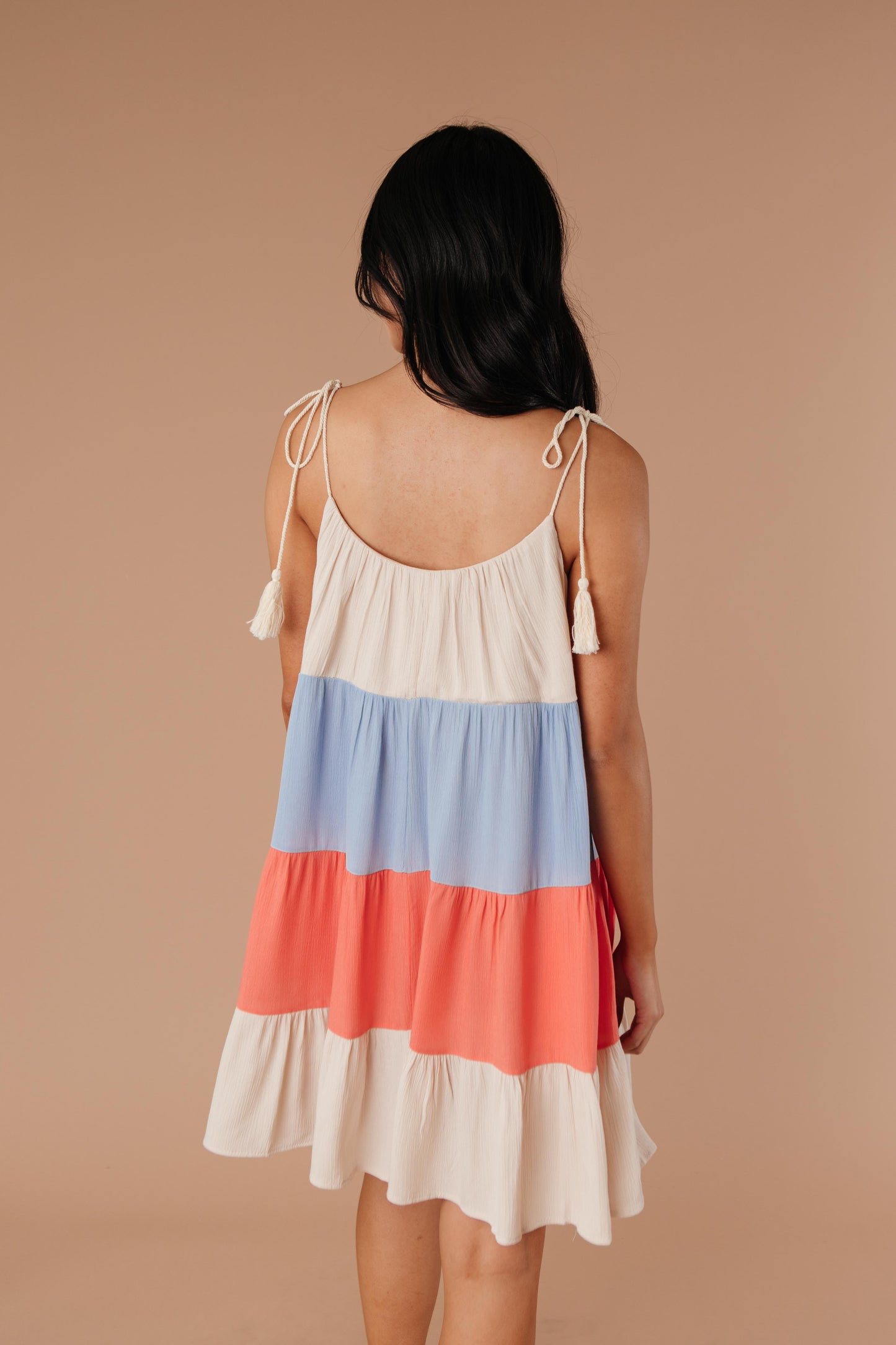 Color Block Ruffles Midi Dress In Coral