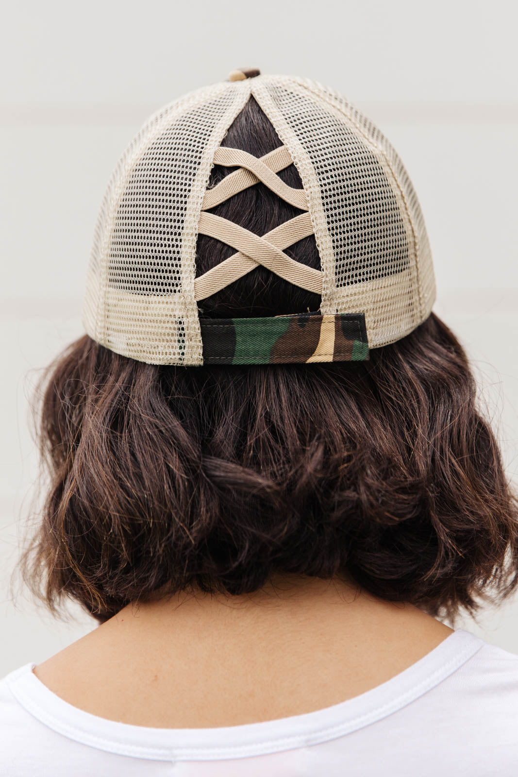 Criss Cross Ponytail Baseball Cap in Camo