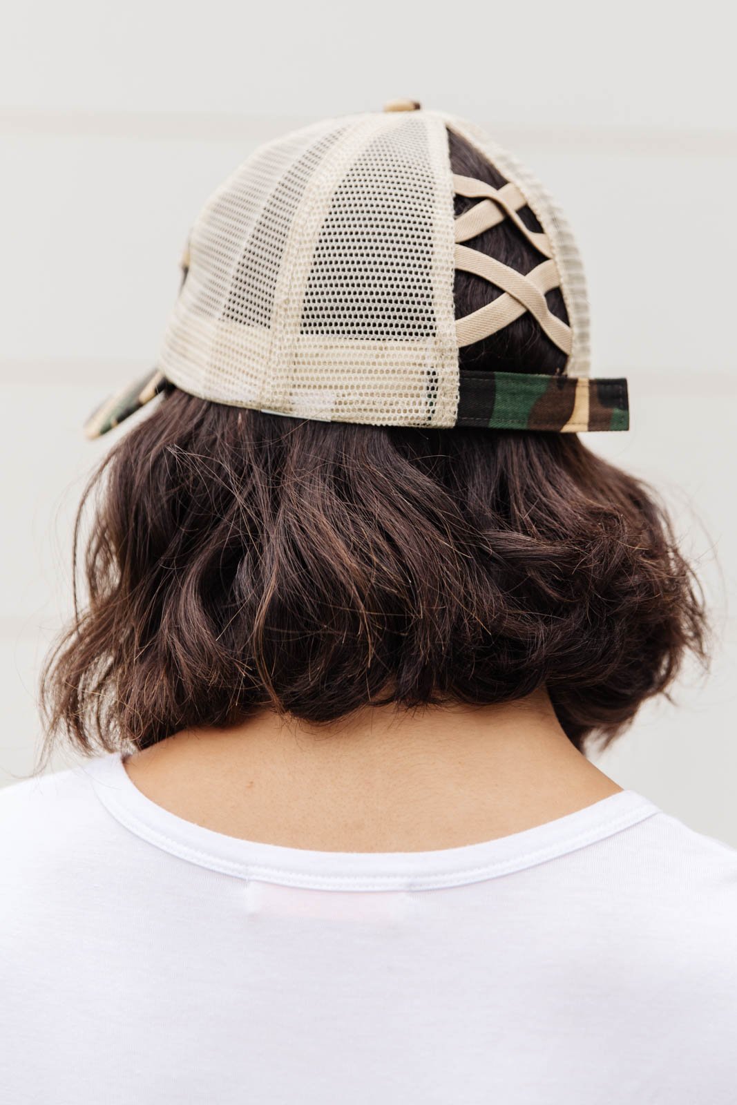 Criss Cross Ponytail Baseball Cap in Camo