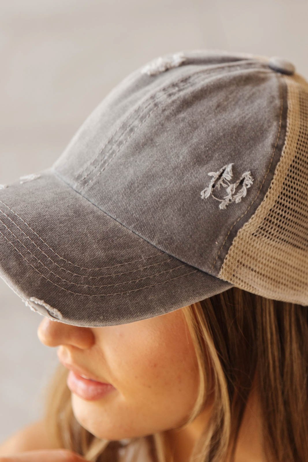 Criss Cross Ponytail Baseball Cap in Slate