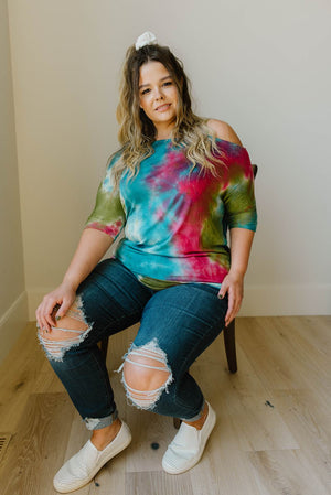 Cold Shoulder Rays Tie Dye Top