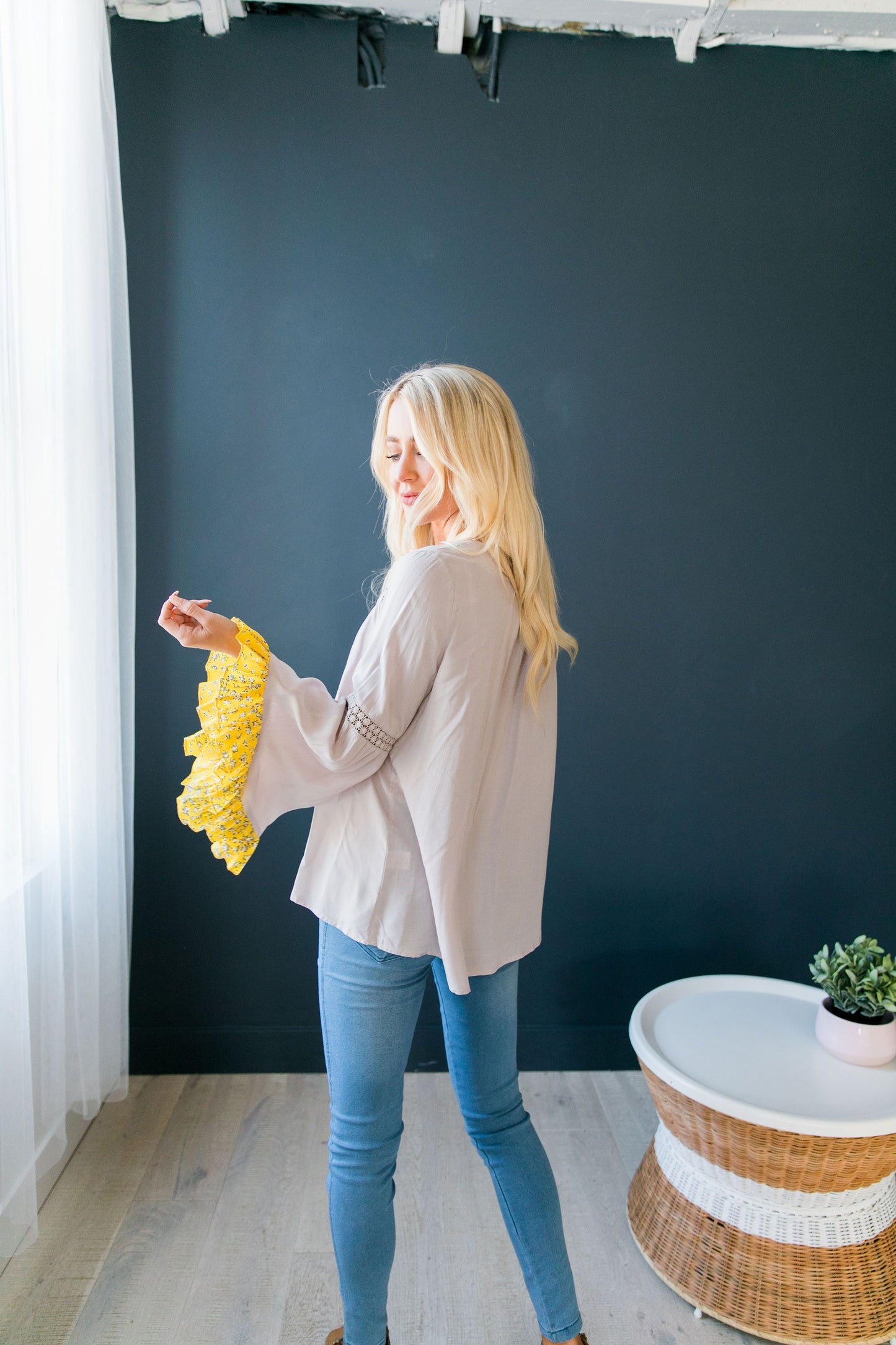 Divine Details Top In Taupe + Yellow