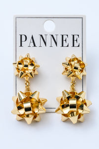 Double Holiday Bow Earrings In Gold