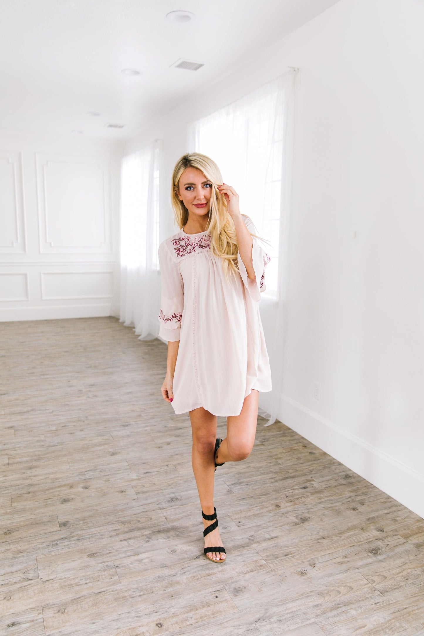 Embroidered Mini Shirt Dress