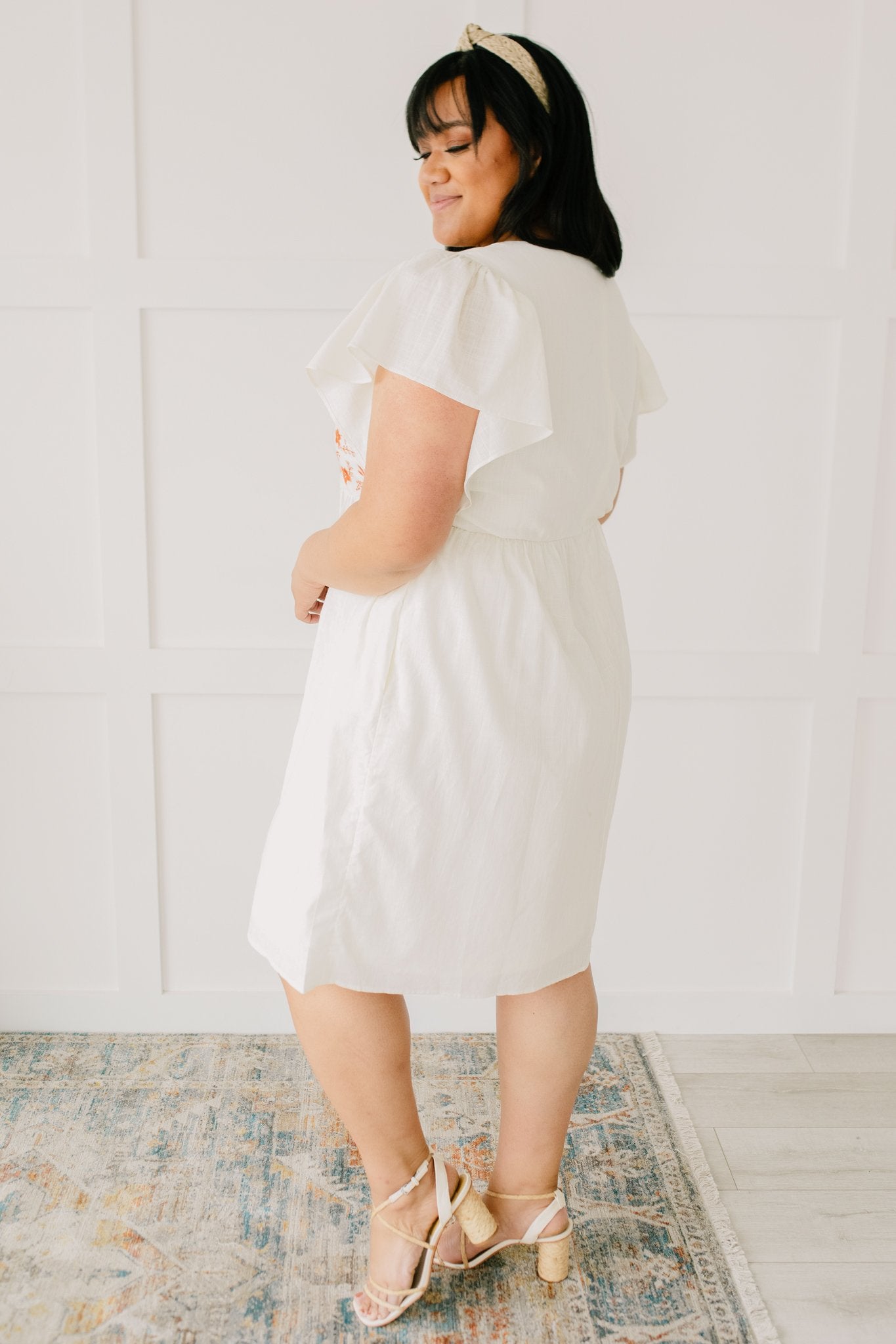 Embroidered Coral Floral Dress