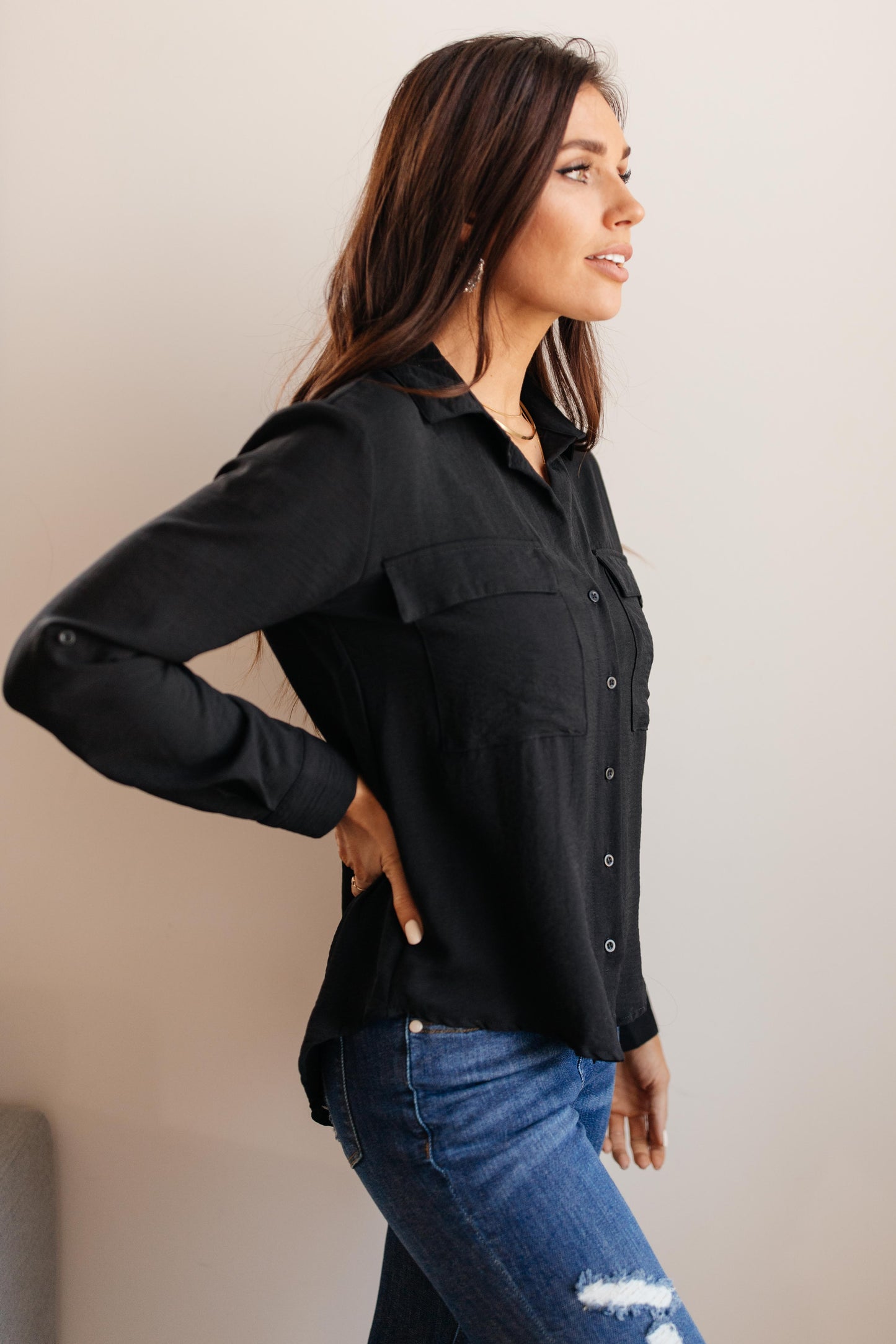 DOORBUSTER Every Girl's Go To Black Button Down