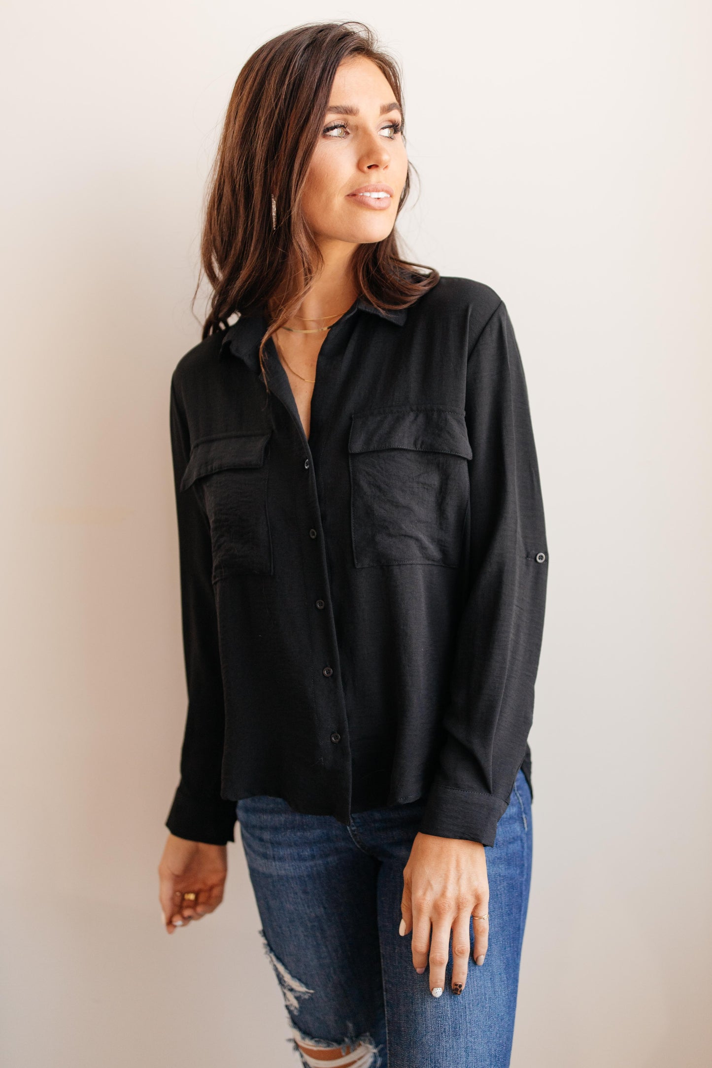 DOORBUSTER Every Girl's Go To Black Button Down